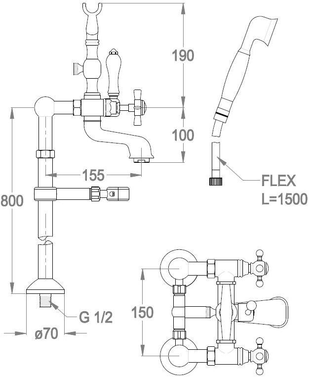 Fir Italia Напольный смеситель для ванны с ручным душем Canterbury 30 3047952 - Вид №1