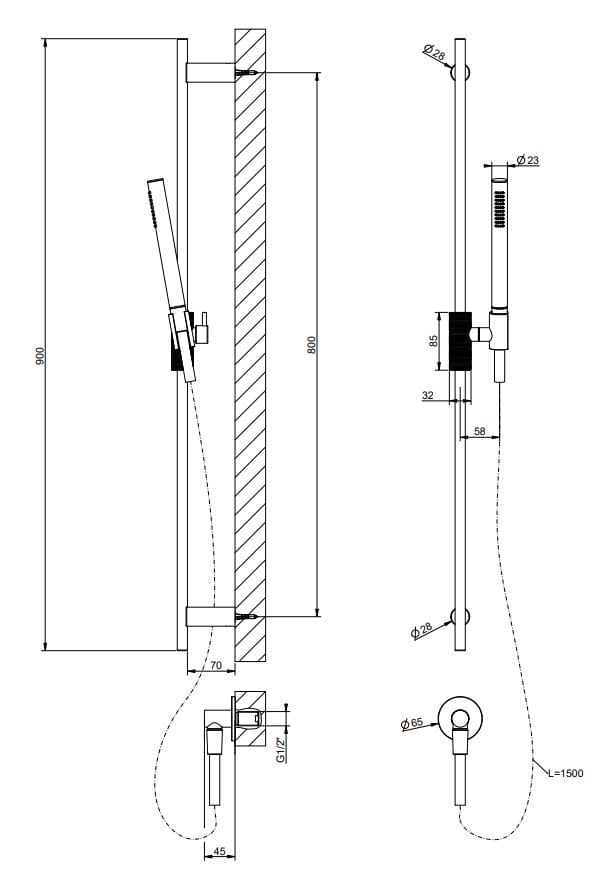 Хромированный латунный стержень с ручным душем Gessi Habito ARCH-00073893 - Вид №2