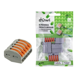 84509771 Клеммы соединительные монтажные с рычажком Duwi СМК 222-415 5-проводные 4мм² серые 5шт 26611 2 STLM-1101874