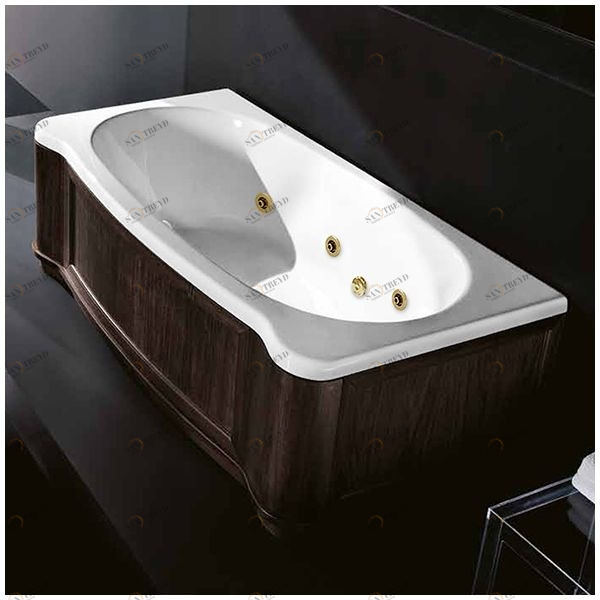 Ванна Gruppo treesse New Classic Young STX-V674B-SX-WV-GD белая с золотой фурнитурой и гидромассажем и дезинфекцией прямоугольная левая деревянная панель венге STXV674BSXWVGD