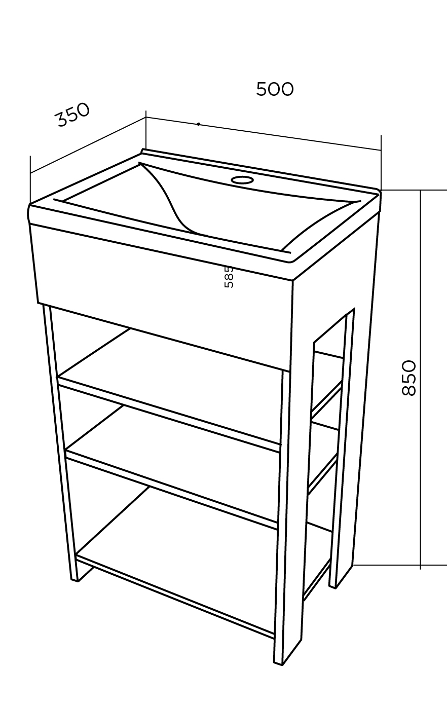 У98621 Тумба с раковиной Revo 50Н 3 полки Дуб Сонома 1 Marka  - Вид №2