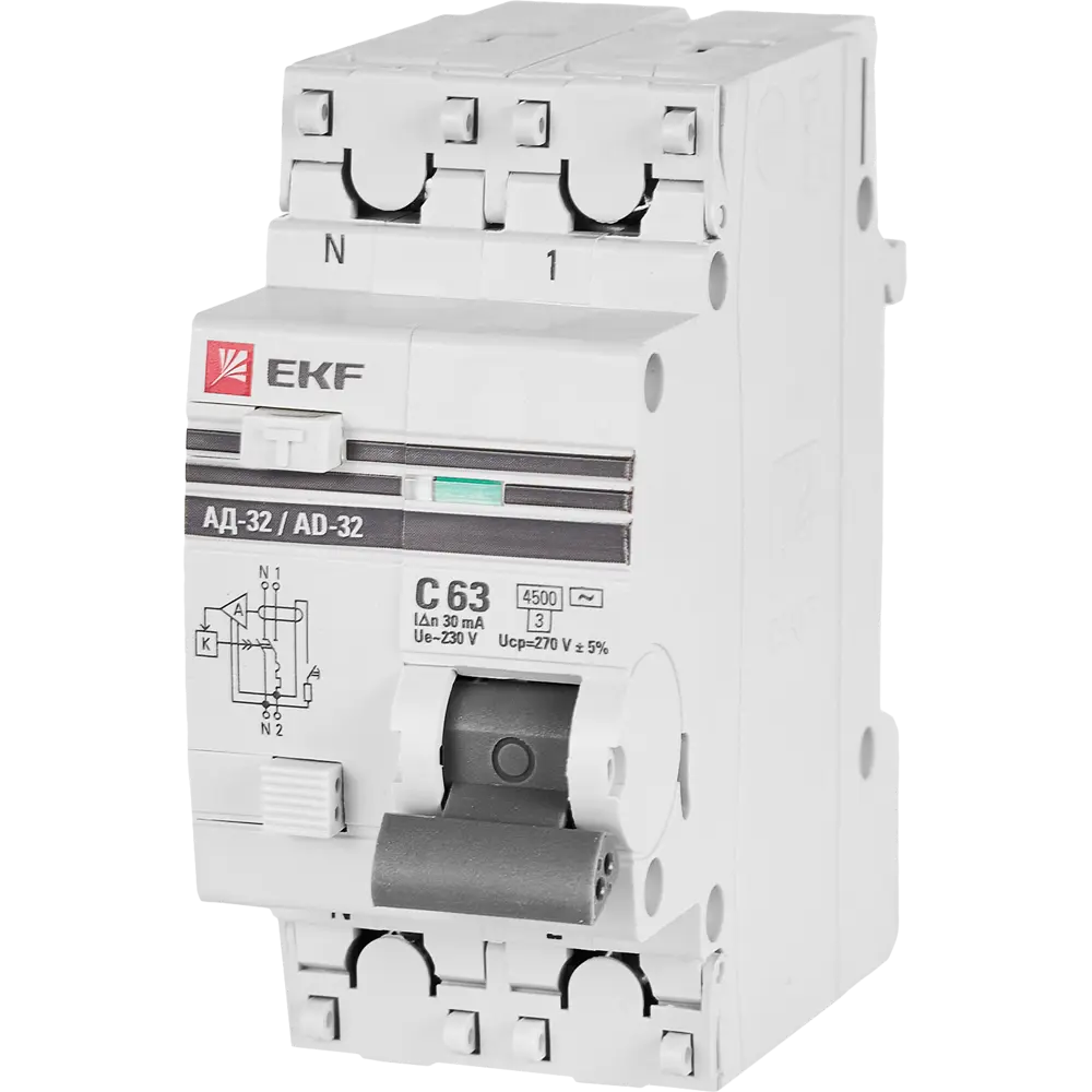 Дифференциальный автомат EKF АД-32 1P N C63 А 30 мА 4.5 кА АС STLM-2211293
