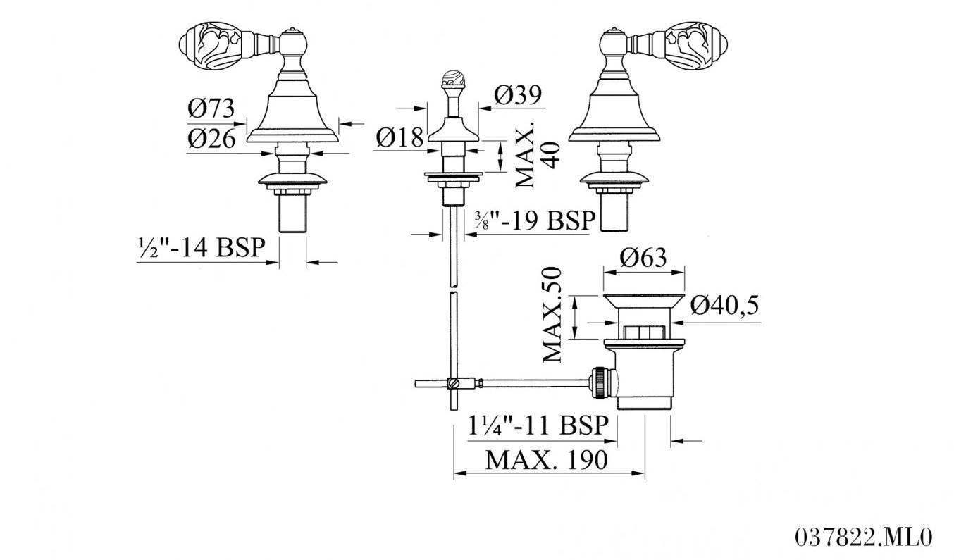 Bronces Mestre Смеситель для биде для столешницы из латуни на 3 отверстия с отдельными розетками Atlantica precious 037822.ml0.00 - Вид №1