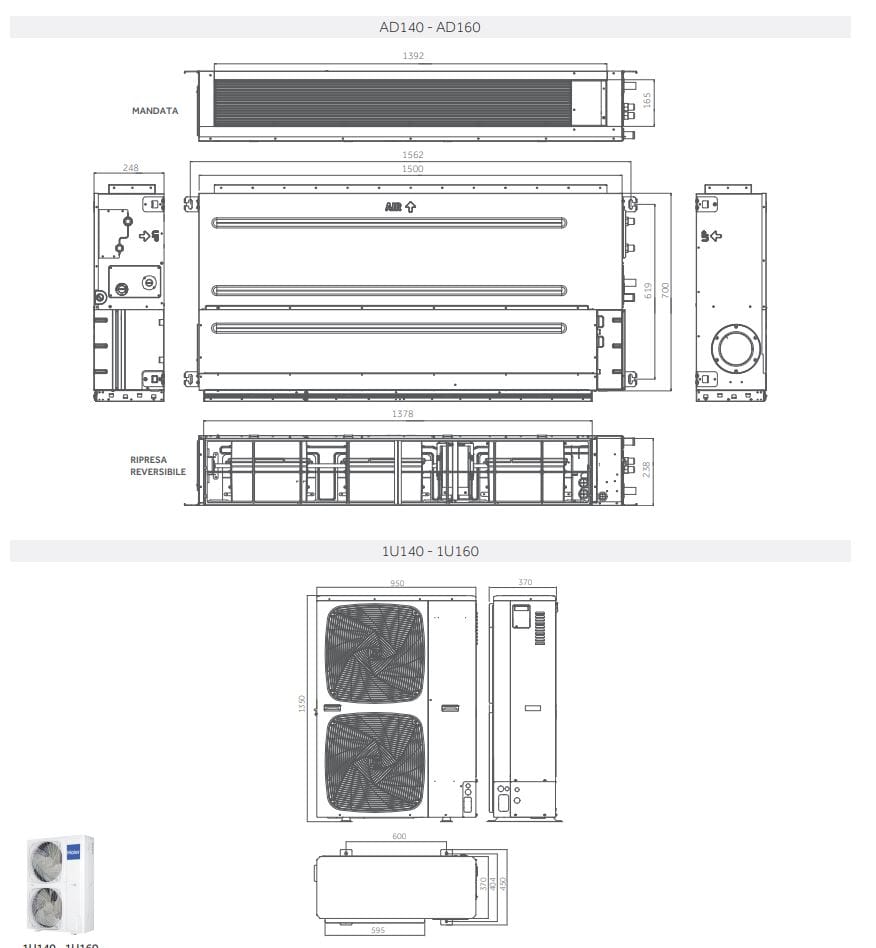 Воздуховод среднего давления Haier AC Italy CANALIZZATO SLIM MP ARCH-00120232 - Вид №6