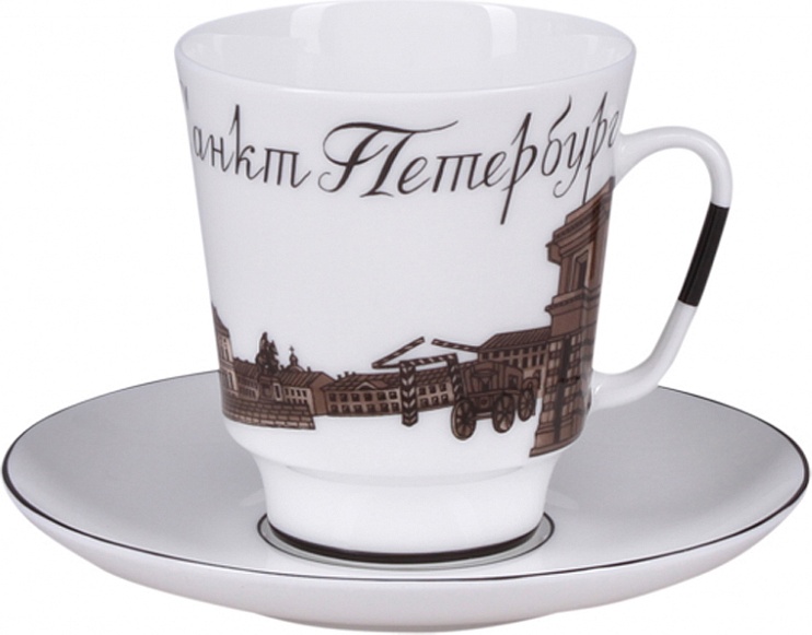 82157 Императорский фарфоровый завод Чашка с блюдцем "До свидания Петербург 5" "Майская" Фарфор костяной 