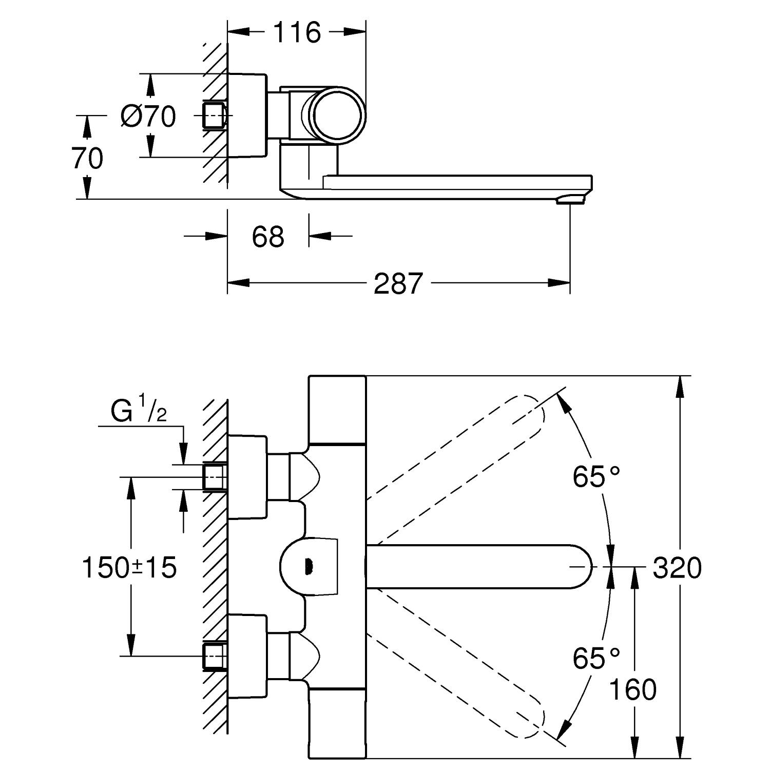 Термостатический смеситель для раковины GROHE Eurosmart Cosmopolitan E, хром (36454000) - Вид №1
