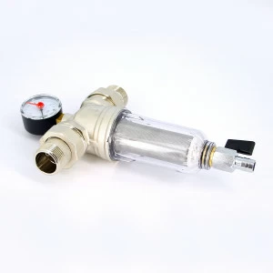 Фильтр промывной с манометром, с разъемными соединениями,пластиковой колбой TIEMME 3/4"