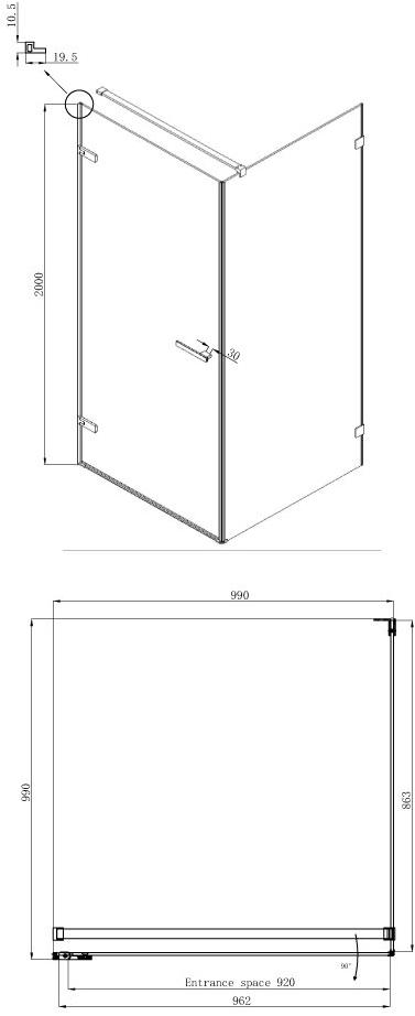 Душевое ограждение Ambassador Abner 10011102L (1000x1000x2000), 1 место  - Вид №9