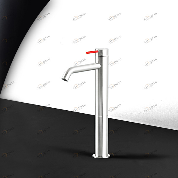 Смеситель для раковины сталь глянцевая с красной ручкой Toki Radomonte TKI3LCIL15