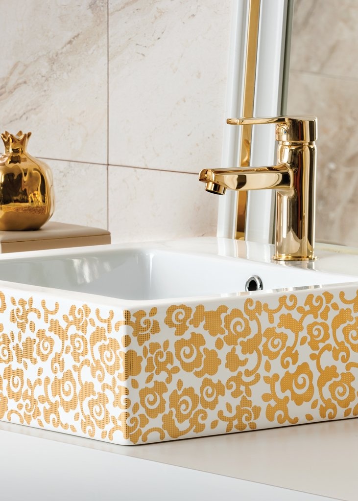 NX256-00CB00E-CA00 Раковина NX256.D цветы ЗОЛОТО Creavit  - Вид №1