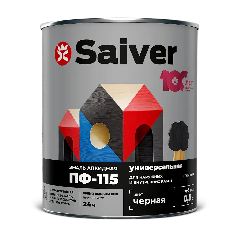 Эмаль ПФ-115 Saiver Lux глянцевая цвет черный 0.8 кг 83402307 STLM-2202624  - Вид №1