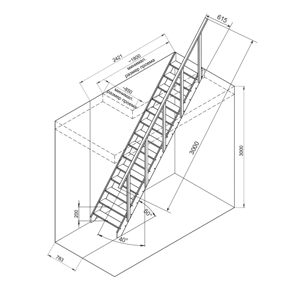 Лестница прямая деревянная 3М ТДВ STLM-2064717 - Вид №5