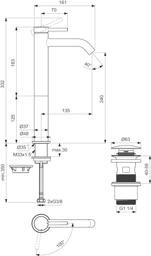 Однорычажный высокий смеситель для раковины со сливом Ideal Standard Ceraline Nuovo ARCH-00013454 - Вид №1
