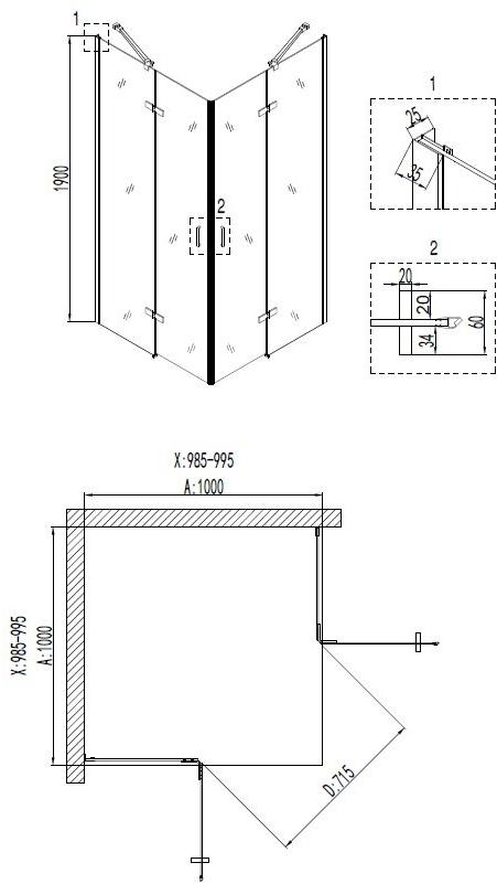 Душевое ограждение NG- 6614-08 (100*100*190) квадрат, двери распашные, 1 место Niagara Nova 66140811 - Вид №2
