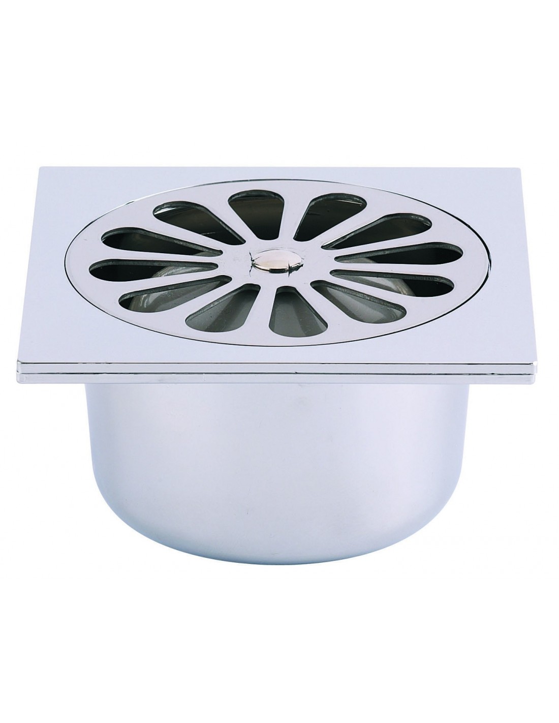 462100 000 00  Напольный трап для душевой кабины, диаметр решетки 85 мм, выход вертикальный, пластик и нержавеющая сталь Valentin Хром 