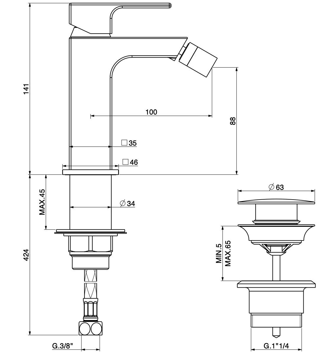 Смеситель для биде с одной ручкой GATTONI Kubik ARCH-00035878 - Вид №2