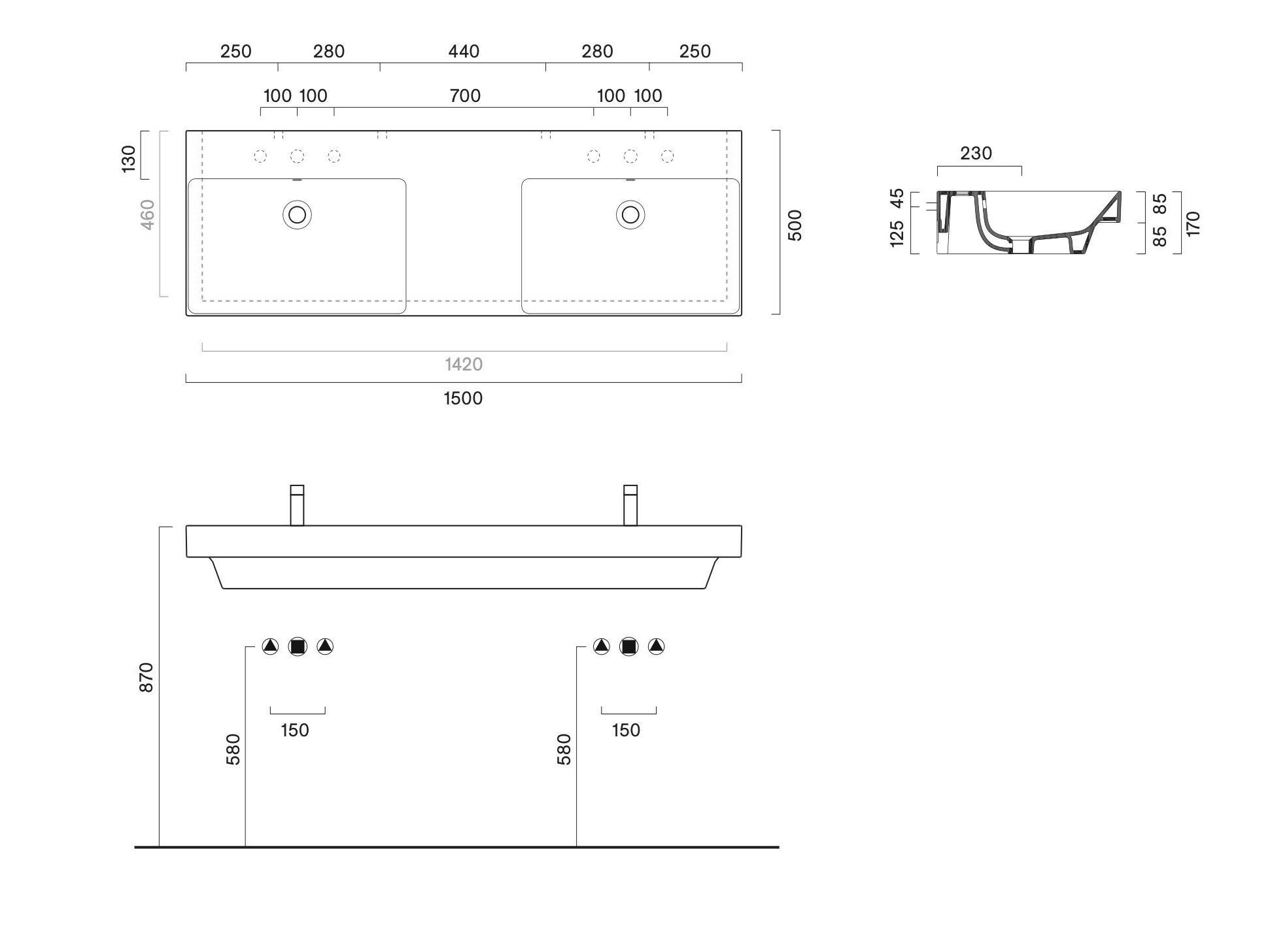 Двойной умывальник CERAMICA CATALANO ноль ARCH-00022850 - Вид №3