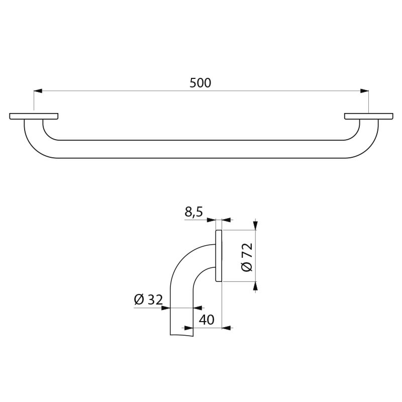 350505W Прямой опорный поручень Basic Ø 32, 500 мм, белый DELABIE  - Вид №1