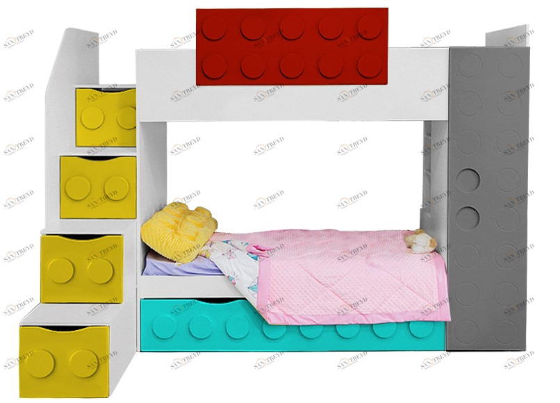 Кровать детская двухъярусная с дополнительным спальным местом левая "Леголенд" МАНДАРИН ЛЕГОЛЕНД 178714 Разноцветный;белый;желтый Santreyd 