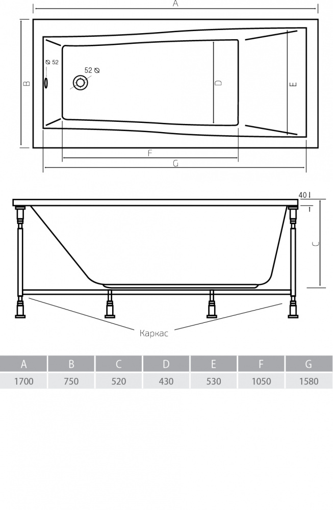 Акриловая ванна ALPEN Flora 170 AVP0034 - Вид №2