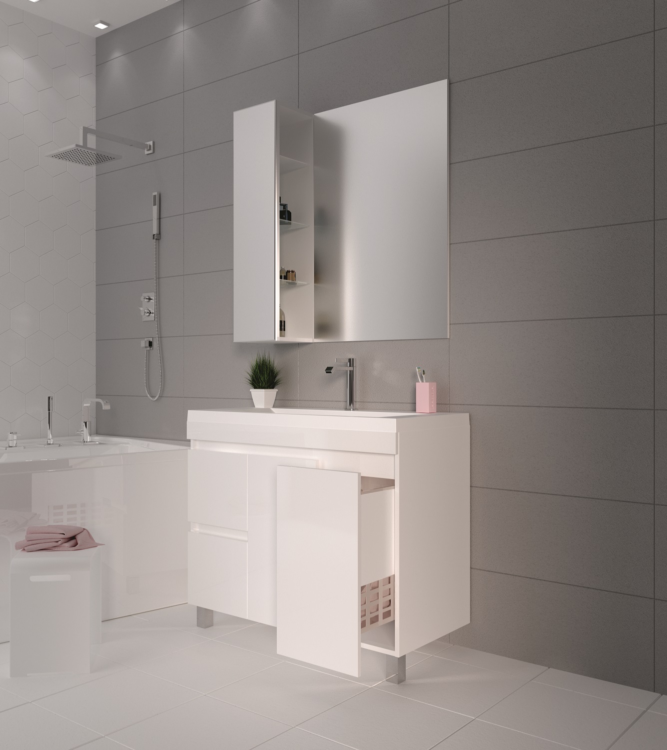 У79527 Тумба Cube 100Н 2д 2я б/к Белый глянец 1 Marka CUBE - Вид №5