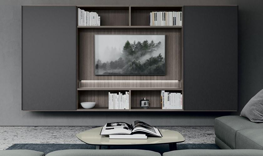 Febal Casa Лакированный подвесной книжный шкаф с подставкой под телевизор sun-id-1379632 - Вид №3