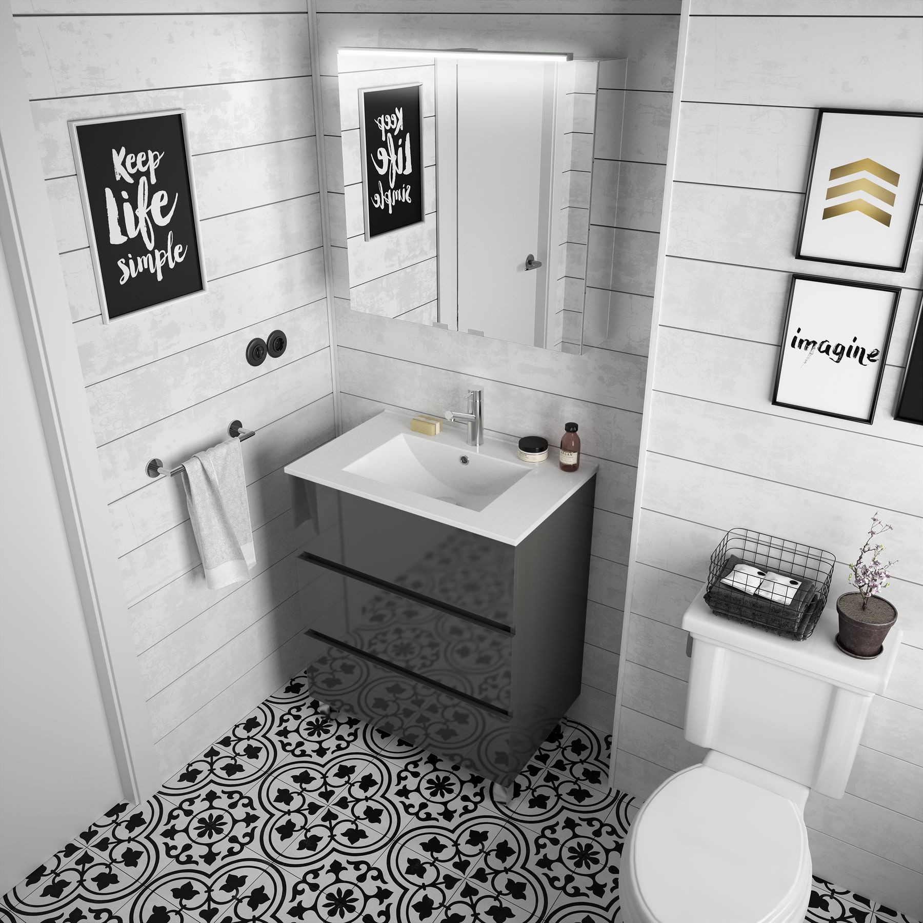 26560 SALGAR Мебель для умывальника FUSSION LINE 700 3 ящика GLOSS GREY 697 x 868 x 450 мм Глянцевый серый