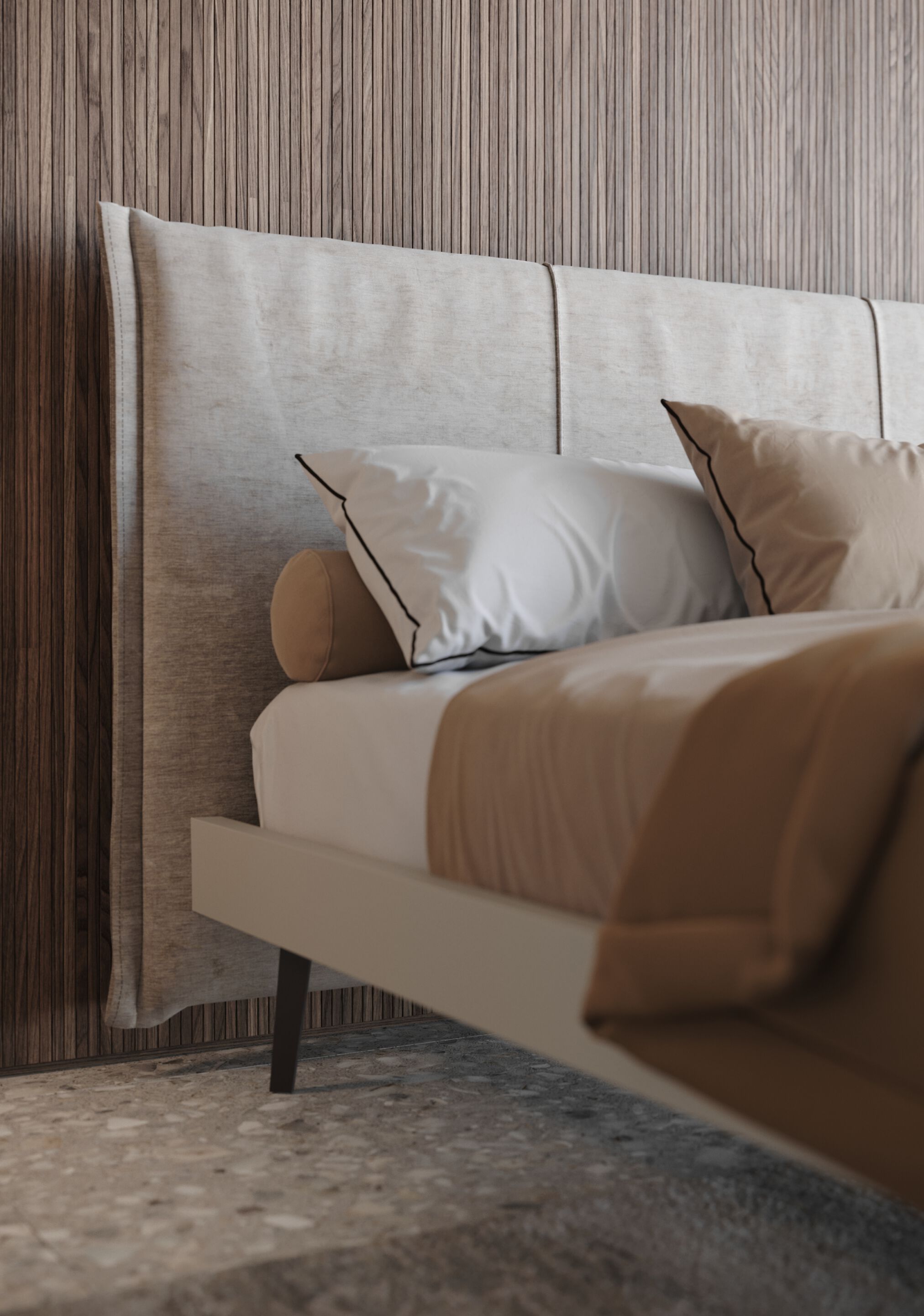 Деревянная двуспальная кровать-контейнер с мягким изголовьем Giessegi NARA ARCH-00107091 - Вид №1