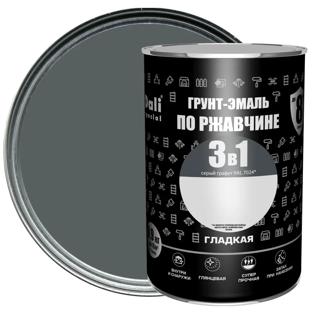 Эмаль Dali 3 в 1 для защиты от ржавчины - графит 0,9 кг 88700684 STLM-0855730