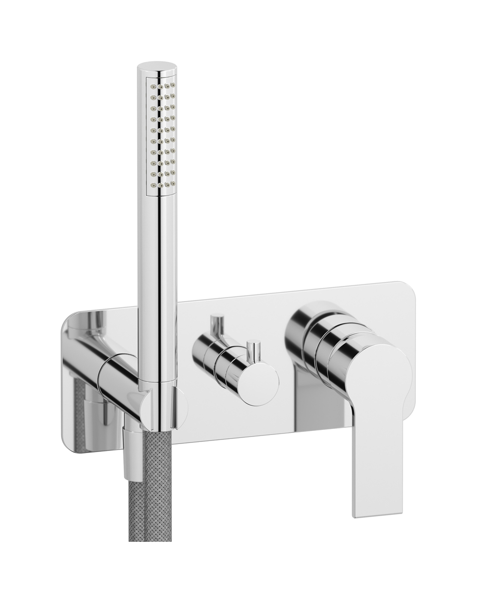 Внешние части встроенного в стену смесителя на 3 потребителя в комплекте с душевым гарнитуром. WE ARE IB wo225bo Chrome Whynot