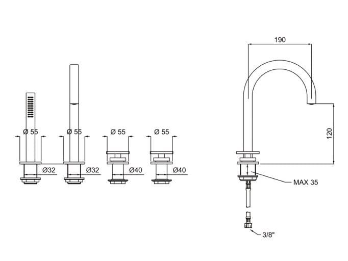 Смеситель для ванны с ручным душем QD Magistro Lab Tomeo ARCH-00115332 - Вид №2