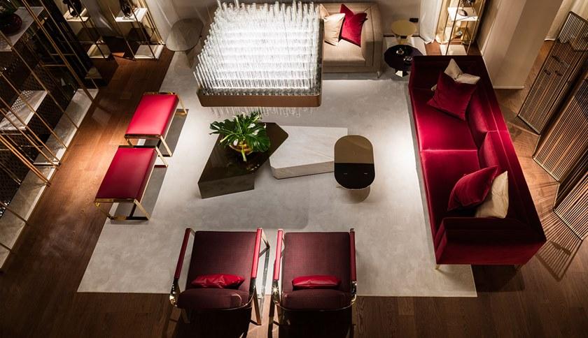 Paolo Castelli Низкий стол из розового мрамора и цветного стекла sun-id-1372390 - Вид №3