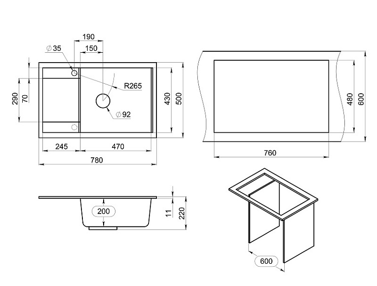 7805, ПЕСОК, кухонная мойка, кварц GRANULA 7805-ST184 - Вид №3