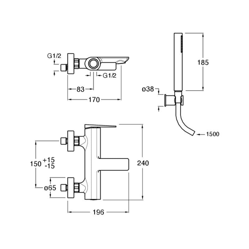 Настенный смеситель для ванны с ручным душем CRISTINA Rubinetterie Blade ARCH-00032789 - Вид №2