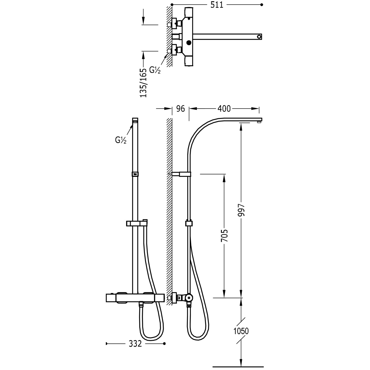 Настенный термостатический смеситель TRESMOSTATIC без насадки для душа и ручного душа-20549501 TRES Thermostatic - Вид №1