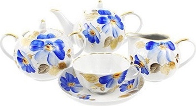 10634523 Дулевский фарфор Сервиз чайный 6/15 "Тюльпан" "Синий цветок" Фарфор 