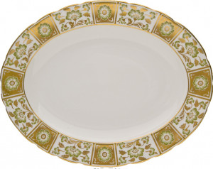 90773 Royal Crown Derby Блюдо овальное Royal Crown Derby "Дерби, зеленый декор" 33см Фарфор костяной