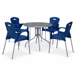 Обеденная группа металлическая на 4 персоны голубая Afina Blue AFINA  00-3881238 Синий