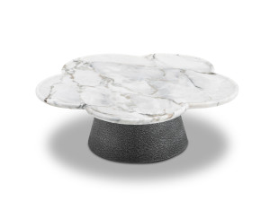 Низкий журнальный столик из мрамора и нержавеющей стали с центральным основанием