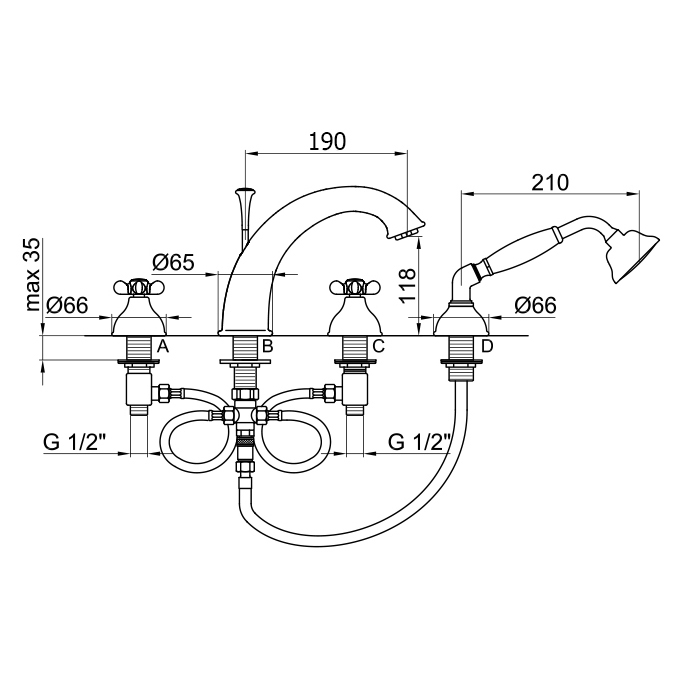 OT730101065 Смеситель для ванны с душем Webert Ottocento - Вид №1