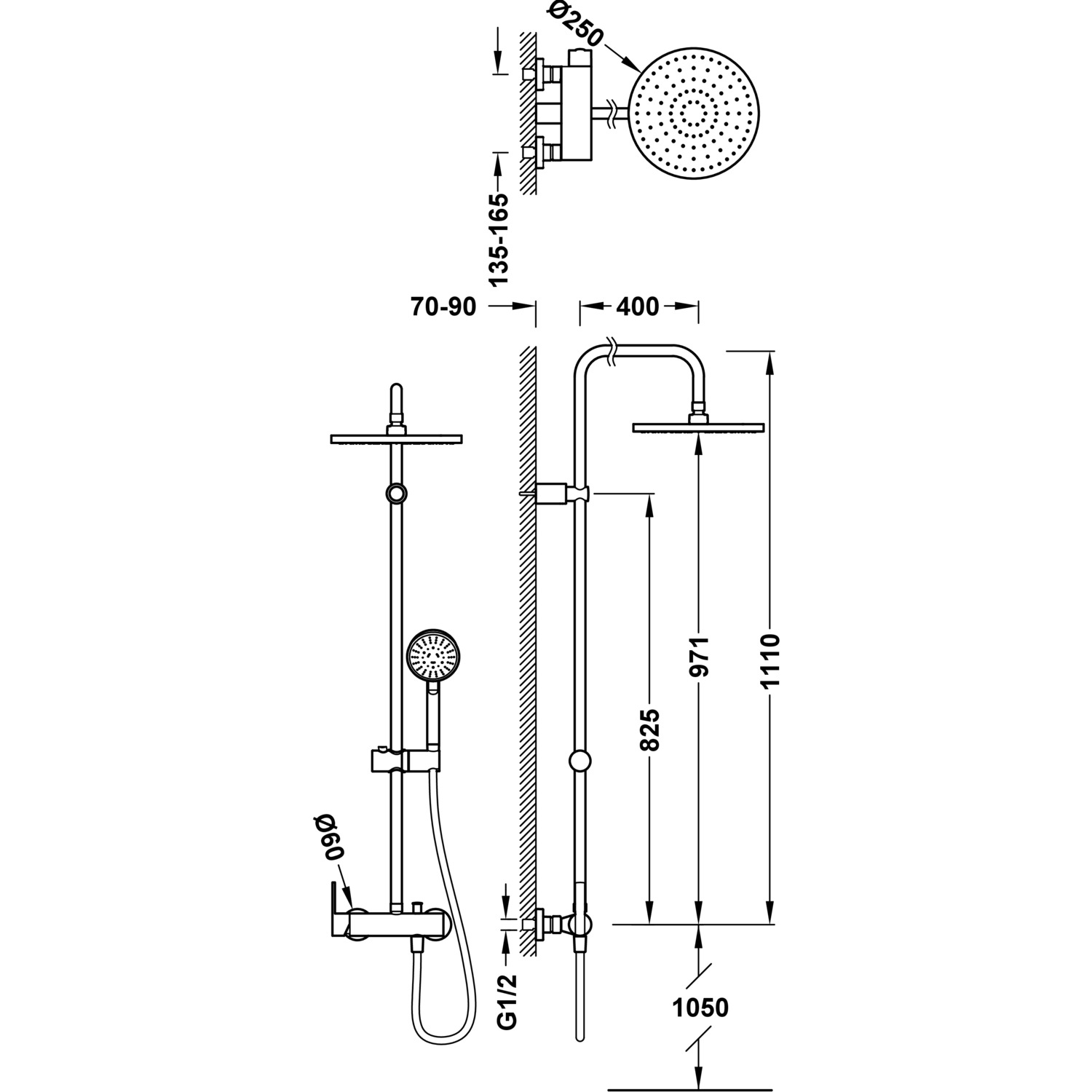 LEX-ALP 2-ходовой настенный смеситель для душа с одной ручкой в сборе-181191 TRES - Вид №1