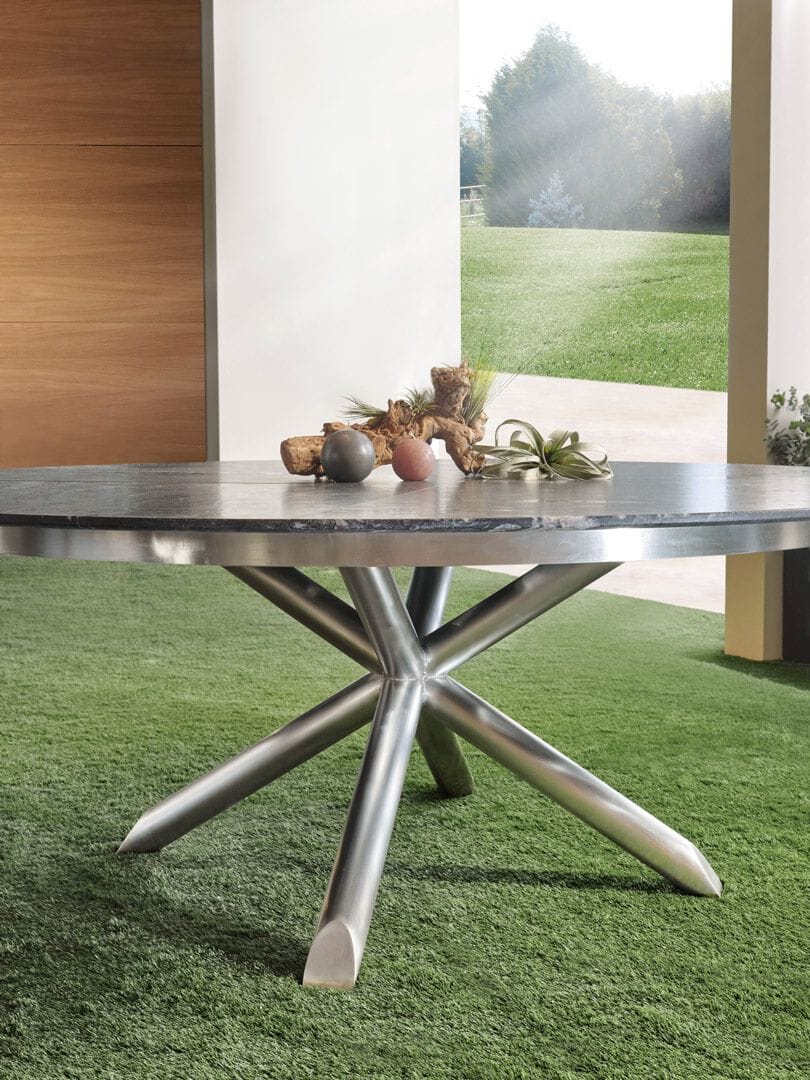 Круглый садовый стол из нержавеющей стали и стекла Cantori THOMAS ARCH-00003880