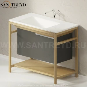 Раковина столешница с деревянной консолью натуральный дуб OTTOCENTO XL левая белая