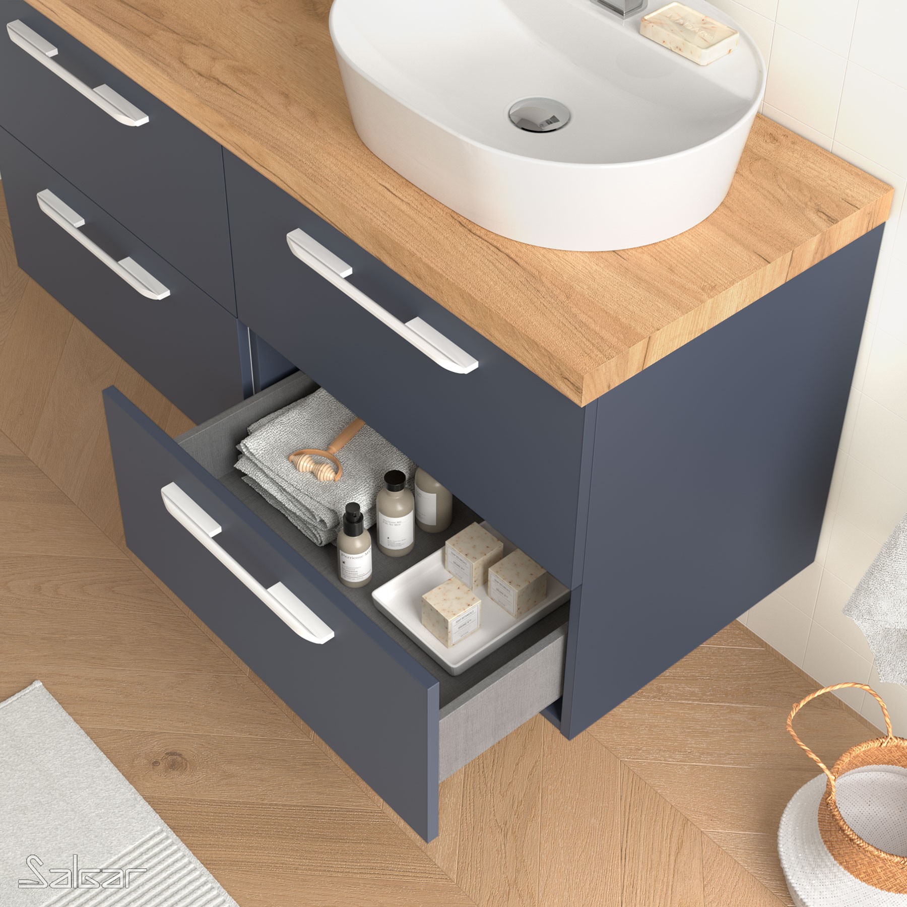 81713 SALGAR Мебель для умывальника FUSSION CHROME 1000 2 ящика NIGHT BLUE 997 x 540 x 450 мм Синяя ночь - Вид №1