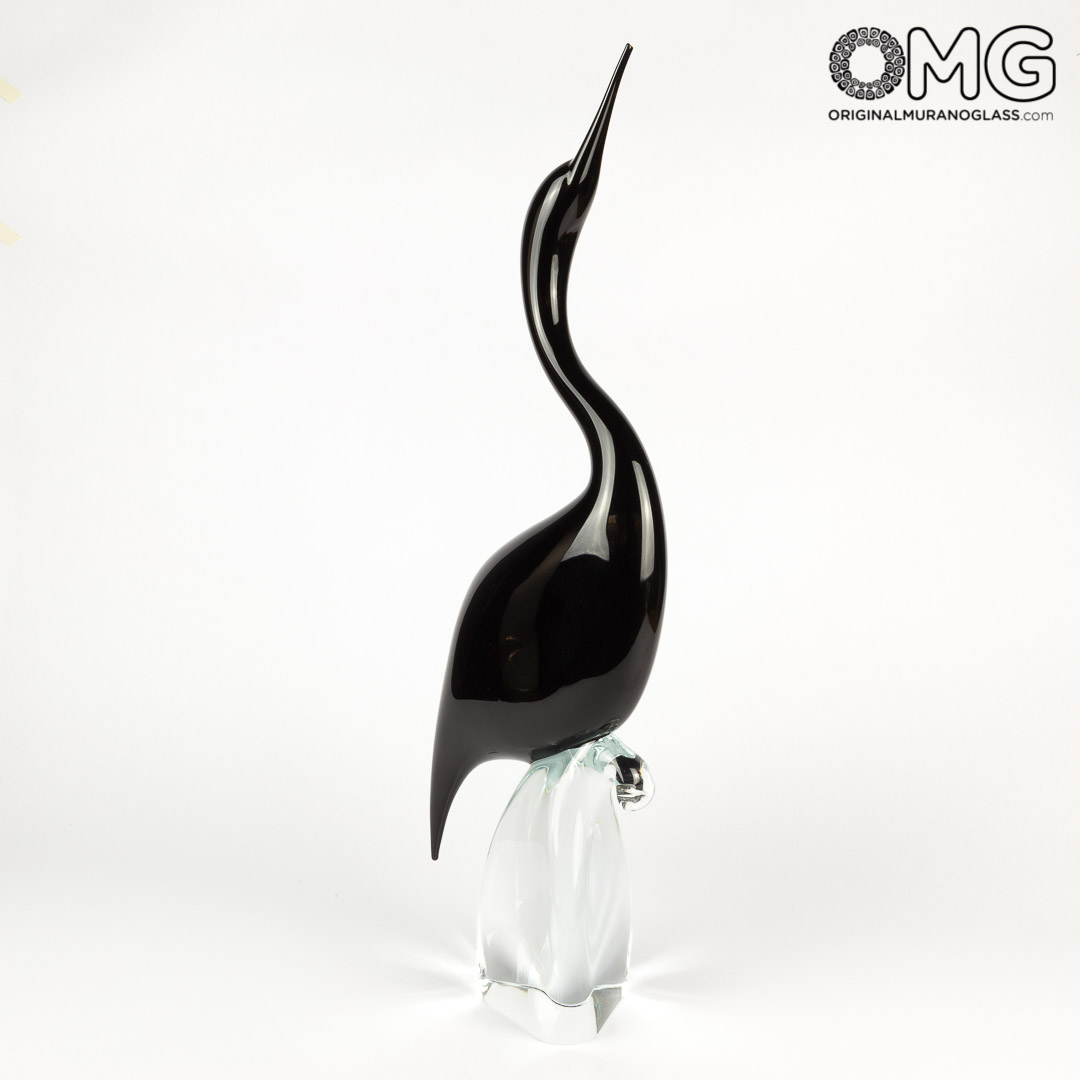 2894 ORIGINALMURANOGLASS Скульптура - Чёрная цапля - самец - муранское стекло OMG 17 см  - Вид №1