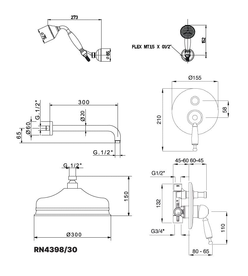 Набор для душа с душем и ручным душем Gaia Mobili Complements ARCH-00082021 - Вид №3
