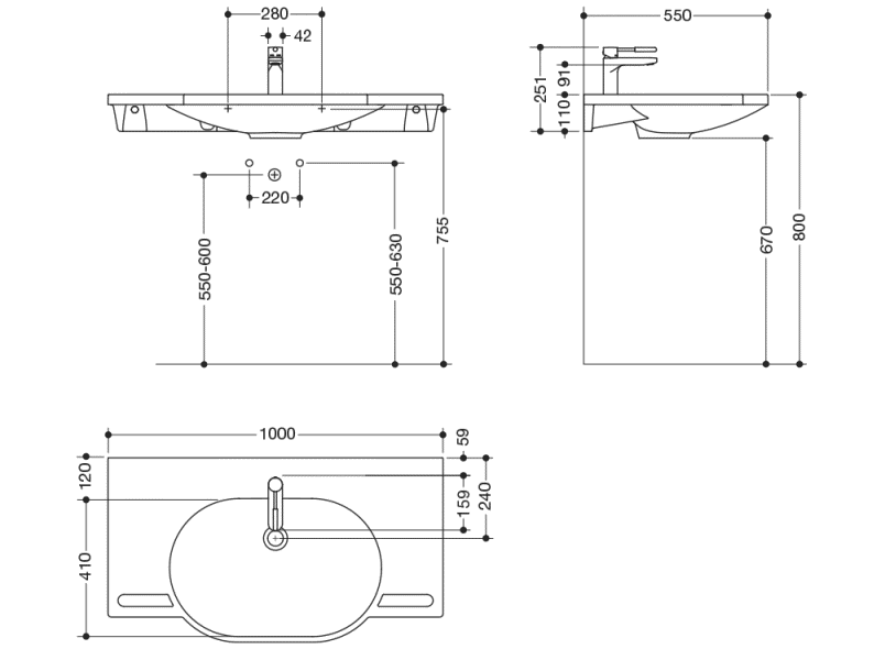 950.19.019 Комплект умывальника и смесителя HEWI Waschtische  - Вид №1