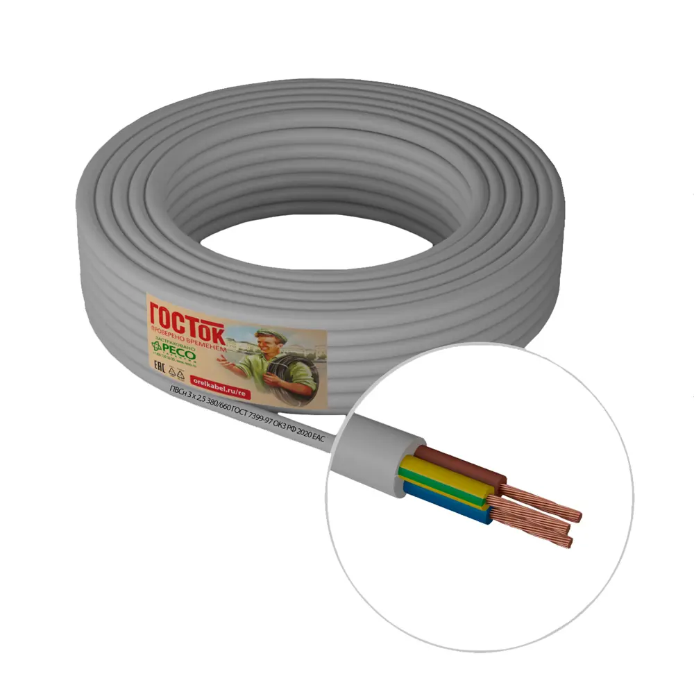 Провод КАМИТ ПВС 3х2.5 20м для подключения электрооборудования 18840745 STLM-1578372 - Вид №1