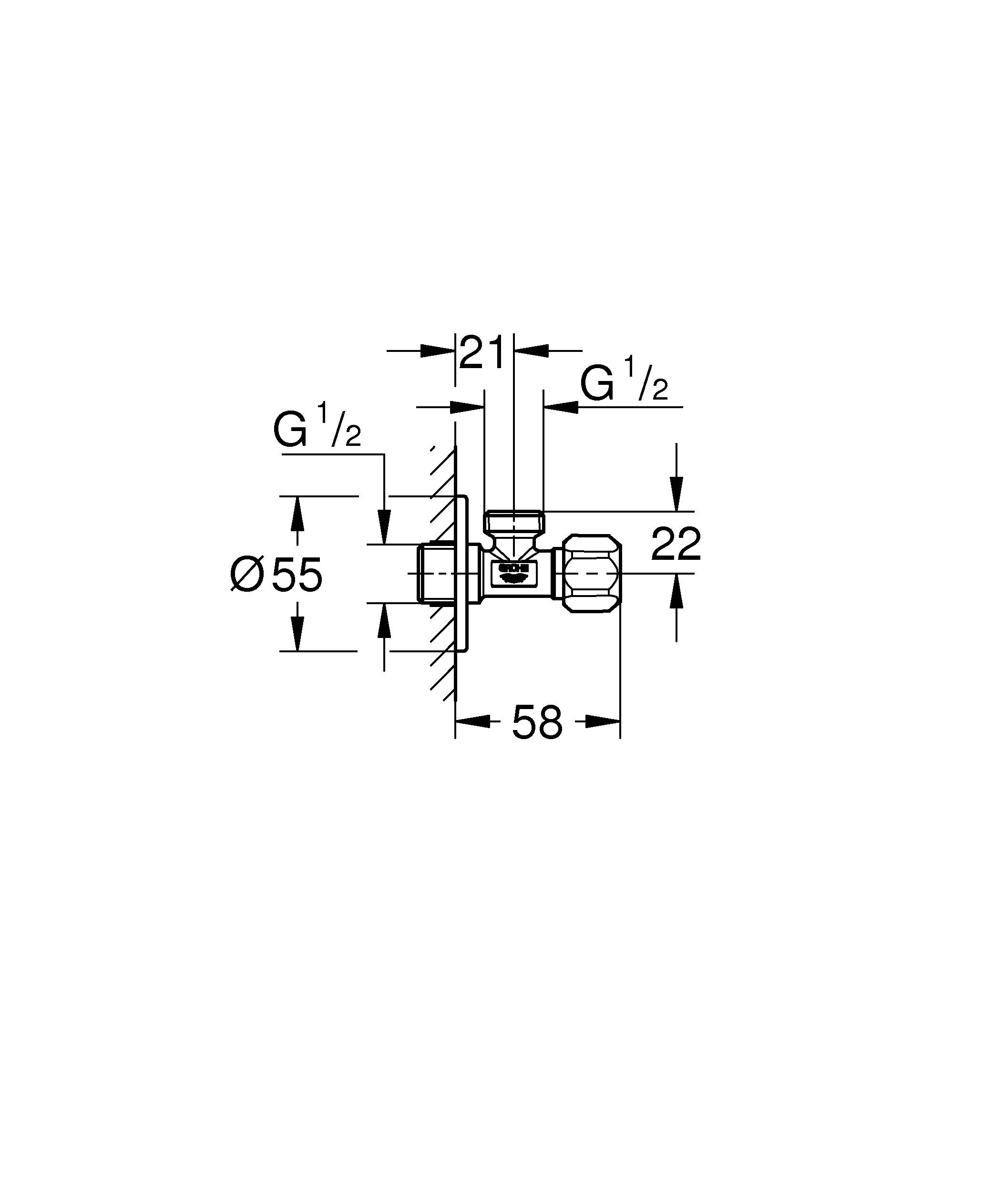 Вентиль угловой 1/2 дюйма GROHE, хром (22032000) Spare Parts - Вид №1
