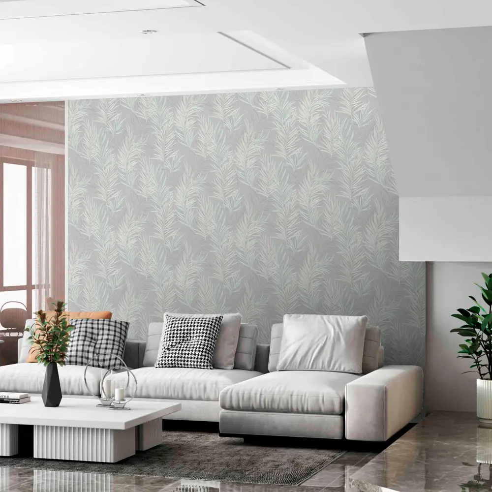 Московская обойная фабрика Дайкири - серые флизелиновые обои с растительным орнаментом 89367497 STLM-0829396 - Вид №2